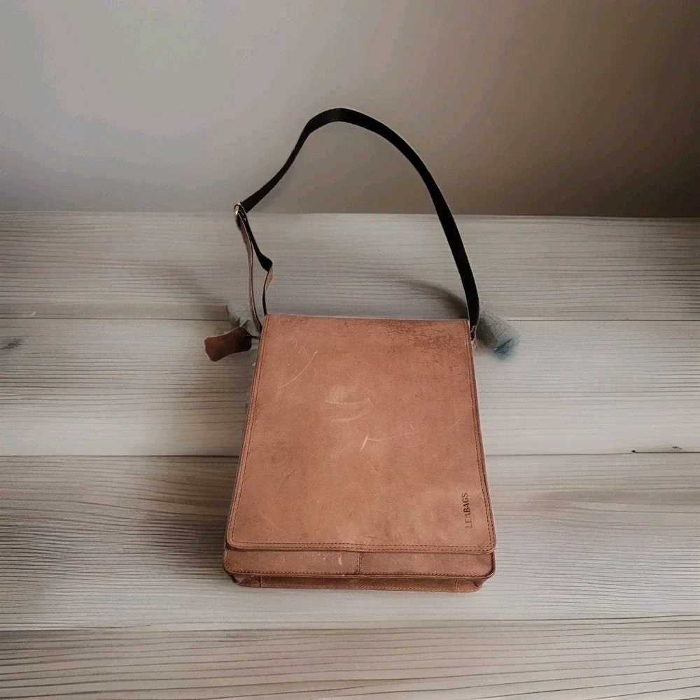 Leabags Messenger Bag 100% Leather Shoulder Strap Flap Brown 12x10